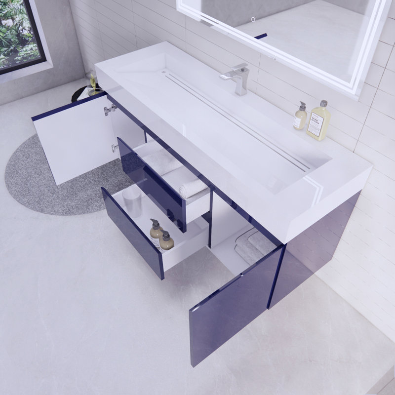 Babajide Bathroom Vanity with Acrylic Top, High Gloss Night Blue