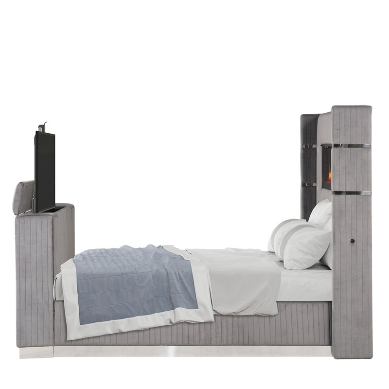 Jianu King 3 pièces gris, Gris, 3 pcs: Bed, 2 Nightstands, Très grand lit