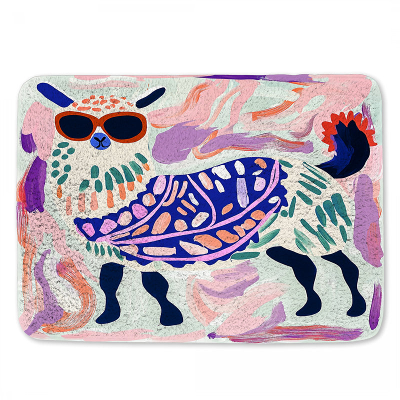 Lama avec lunettes et tapis de bain, L 34 po x l 21 po