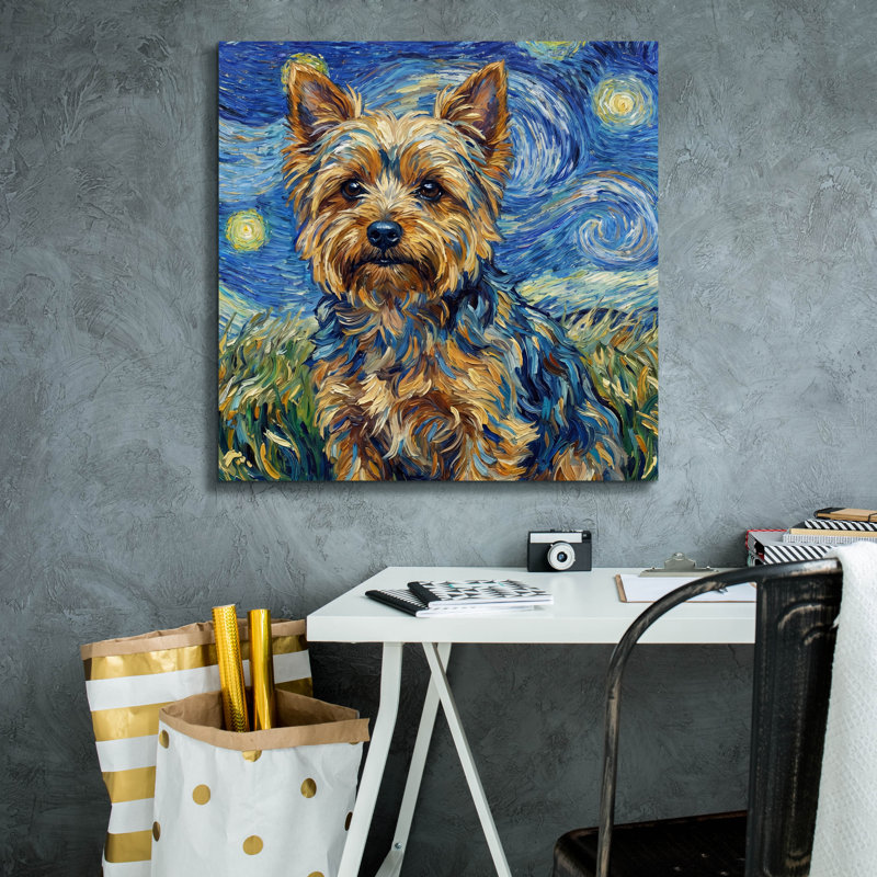  «Yorkshire Terrier Starry Night» par Rich Monet, art mural sur toile, 26 po x 26 po, 26 po x 26 po