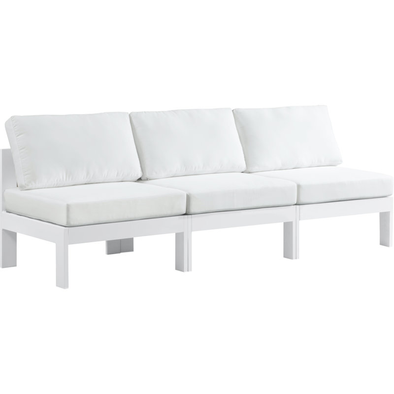 Kylis 90'' Wide Aluminum Patio Sofa with Cushions, White, White