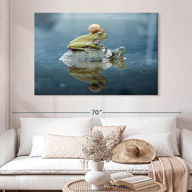 Brampt Snail And Frog Riding A Turtle, 34" H x 51" W