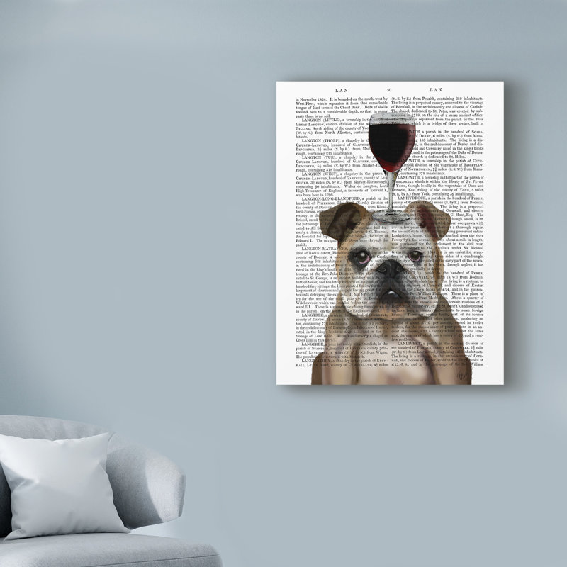 «Dog Au Vin, English Bulldog on Text», art textuel sur toile tendue, H 24 po x l 18 po x P 2 po