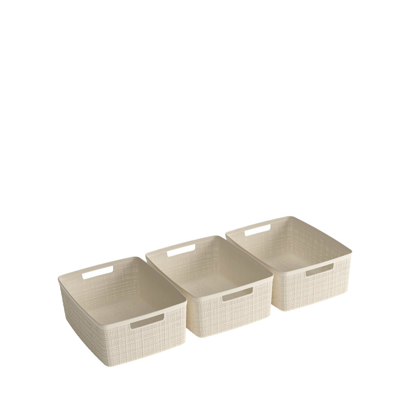 Jute Recycling Storage Box M 12L, Set Of 3, White