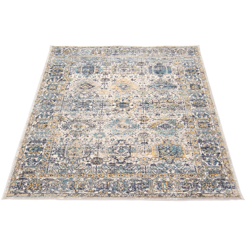 Tapis oriental bleu / ivoire, Rectangle de 5 pi x 8 pi