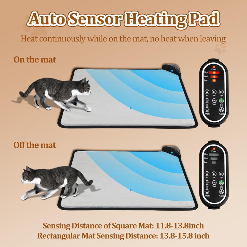Gray Electric Pet Heating Pad with Smart Sensor and Chew Resistant Cord