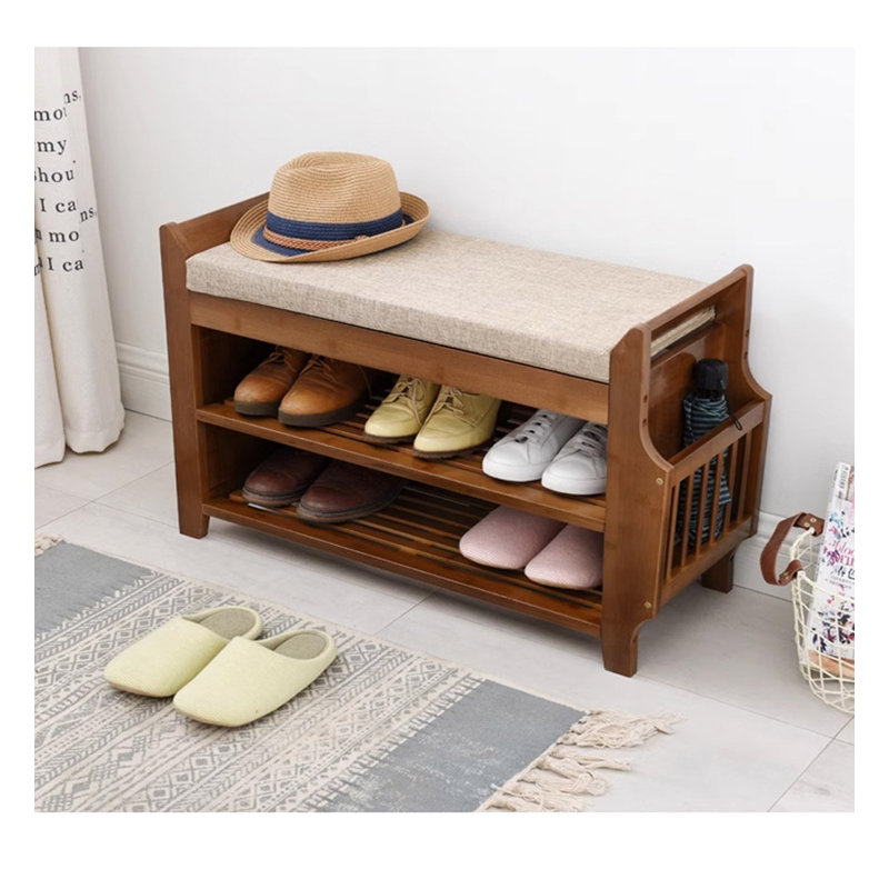 Range-chaussures en bambou avec tiroirs et tablettes, H 19,49 po x l 30,91 po x P 11,61 po
