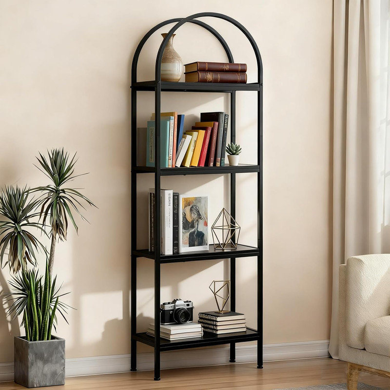 60cm W Metal Standard Bookcase, (4 Shelves) 182.9cm H x 60cm W x 30cm D, Black
