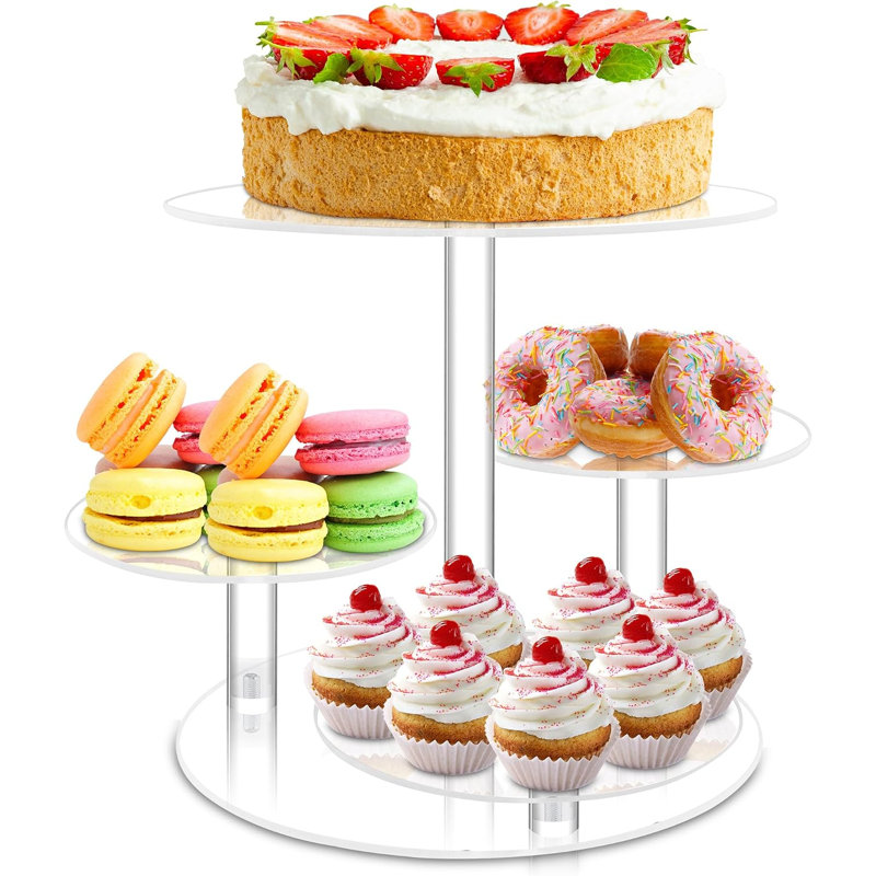 4 Tier Clear Acrylic Round Cupcake Stand, Tiered Display Tower Holds 50 Cupcakes, Cake & Cupcake Combo Stand for Wedding Birthday Party