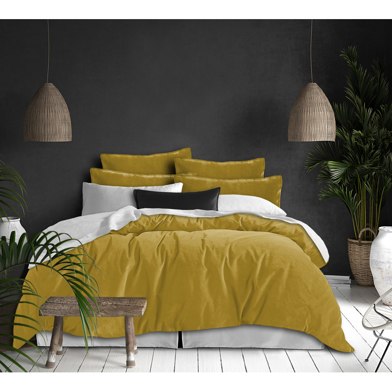  Plush Duvet Cover Set, Curry Yellow, King Duvet Cover + 2 Shams + 2 Pillows