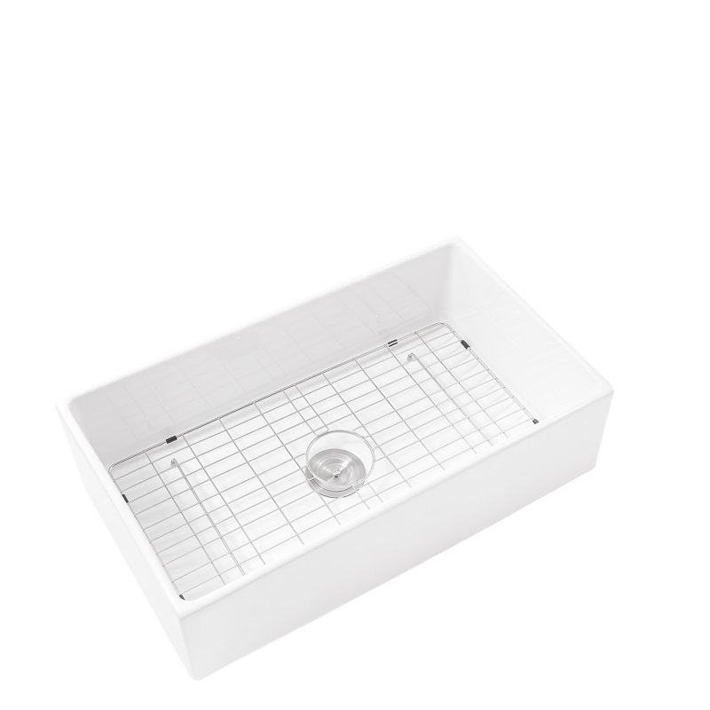 Évier de cuisine blanc en porcelaine blanche à tablier frontal encastré à cuve simple de 33 pouces de style ferme | Idée de cadeau