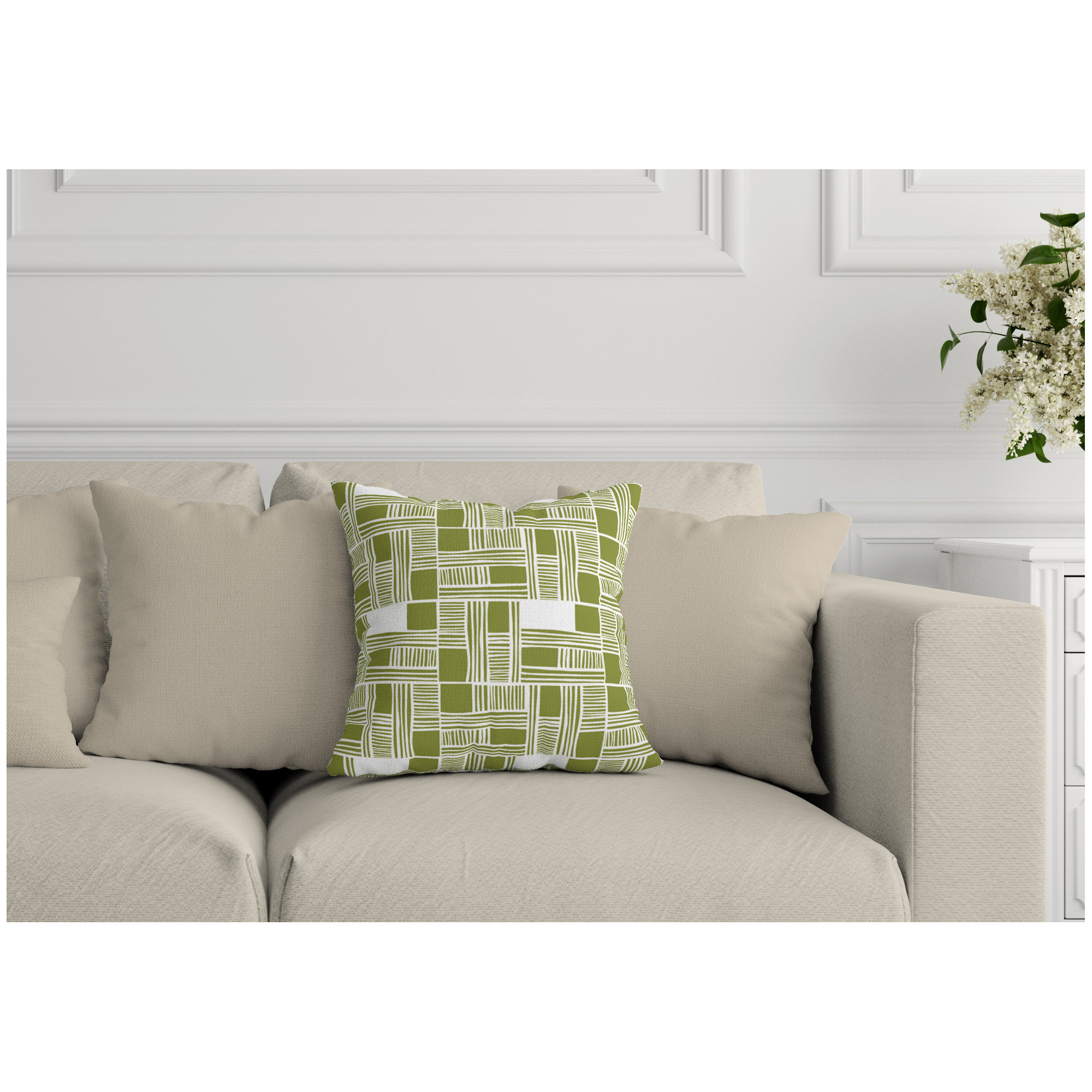 Kapri Indoor/Outdoor Throw Pillow, 19" x 19", Olive, Square
