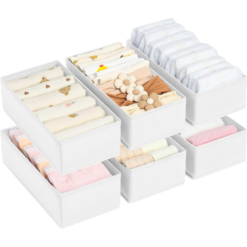 Drawer Organizer For Clothes - Underwear, Socks, Bras, Ties, And Belts Storage Box With Open Design, Side Insert Cardboard, Set Of 6 For Dresser And Wardrobe Organization