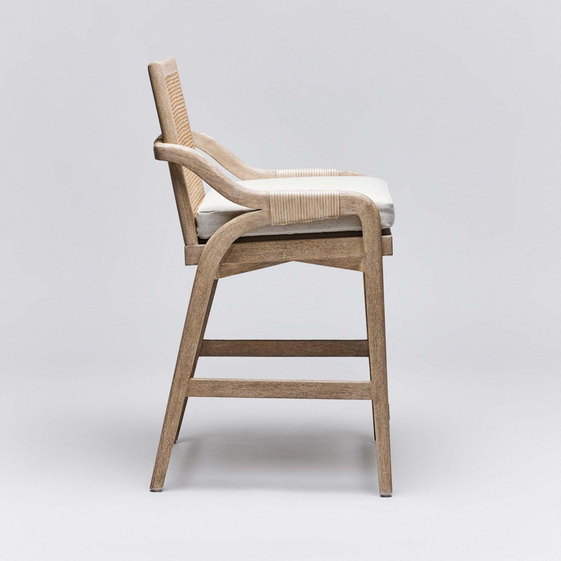Delray Upholstered Stool, Natural/White Ceruse Frame