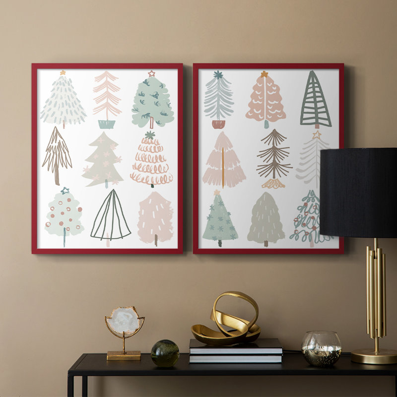 Christmas Tree Sketchbook I-Premium Framed Print -Ready to Hang - No Nails Required - No Nails Required, Red, 15" H x 24" W