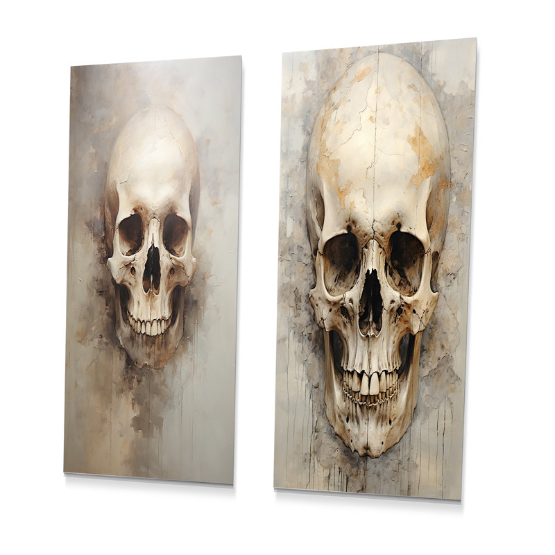 Crânes résonnants - ensemble de 2 reproductions d'art en métal, H 28 po x l 24 po