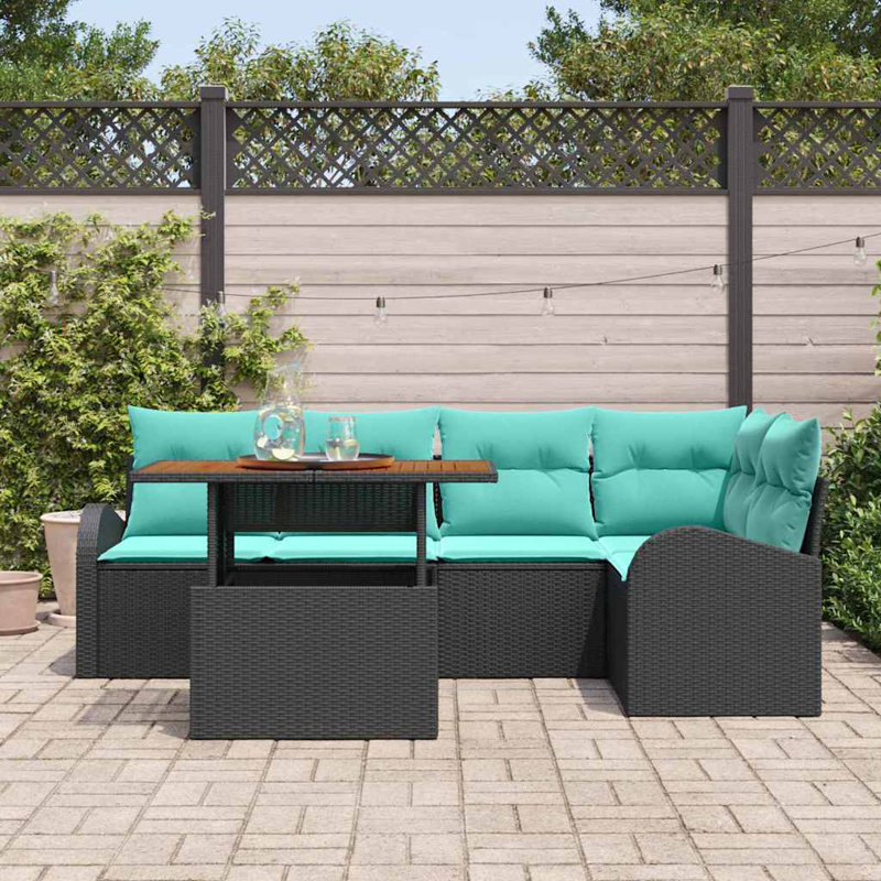  Ensemble de canapé de jardin avec coussin manuel 6 pièces noir et bleu