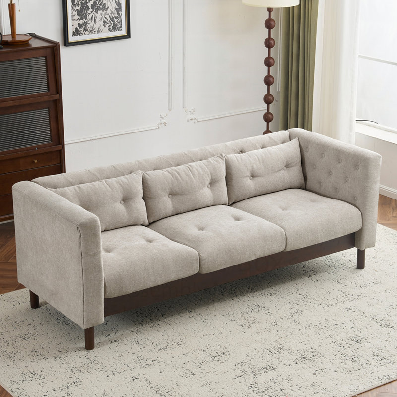 78" Upholstered Sofa Modern 3-seater Sofa, Grey Beige