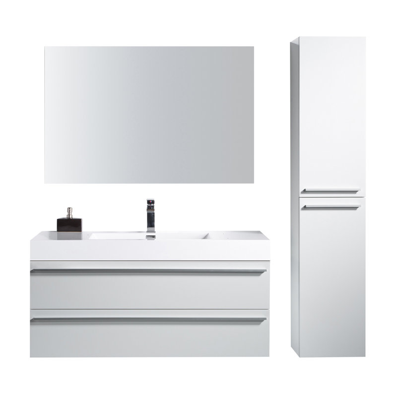 Jordyn 36 po L x 19 po P 2 tiroirs Meuble-lavabo avec évier simple et Comptoir en Acrylique, Blanc