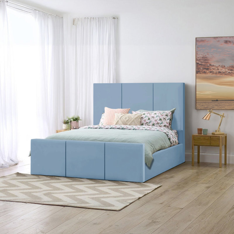 Bertin Upholstered Ottoman Storage Bed, Double (4'6), Sky Blue