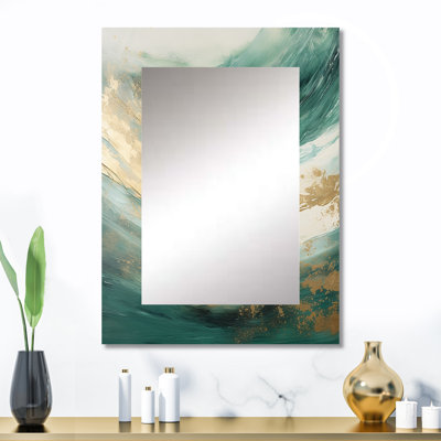 Or et vert Soft Wave Fusion - miroir mural de formes abstraites, miroir décoratif beige, impression d'art en métal