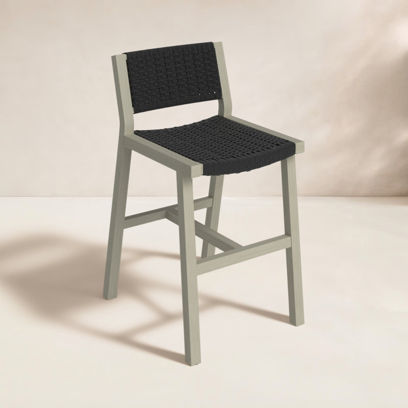 Delano Outdoor Teak Bar Stool, Dark Gray, Dark Gray Rope, Counter Stool (26" Seat Height)
