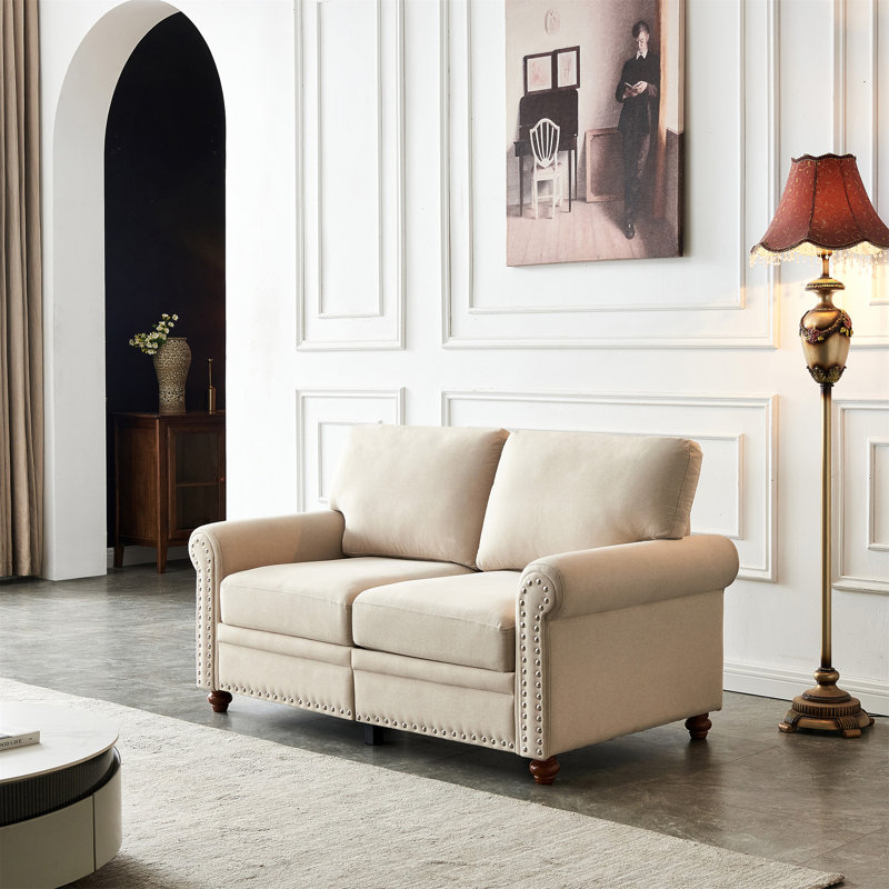Canapé de rangement rembourré, Lin beige, H 34,5 po x l 59,45 po x P 31,89 po