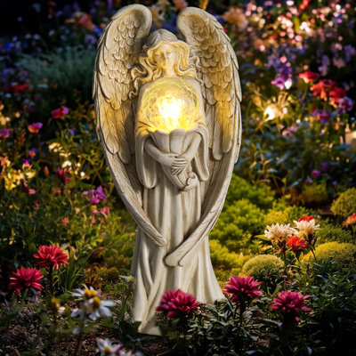 Garden Angel Outdoor Statue - Solar Powered Garden Angel Figurine For Garden Outdoor Decoration, Perfect Gift