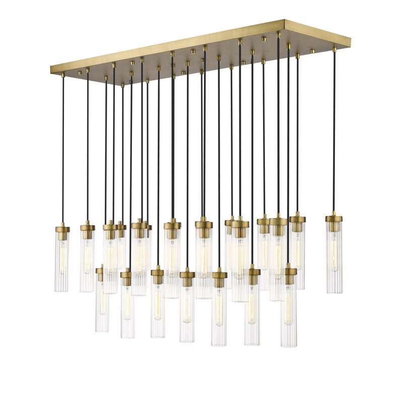 Lustre cylindrique à 23 lumières Mortola, Laiton frotté