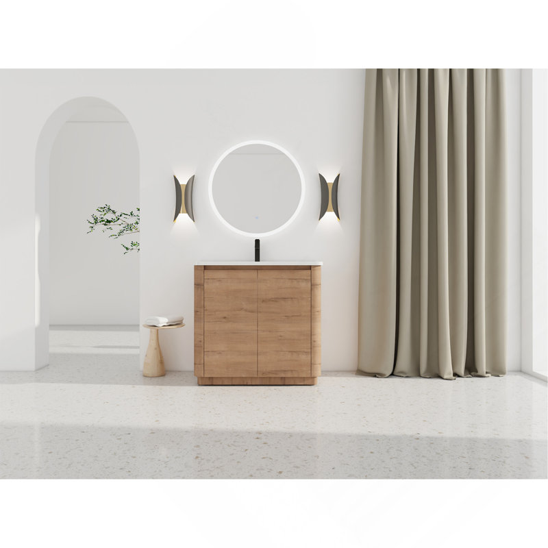 Meuble-lavabo autoportant 36 po avec lavabo en céramique blanche et 2 portes à fermeture en douceur, contreplaqué