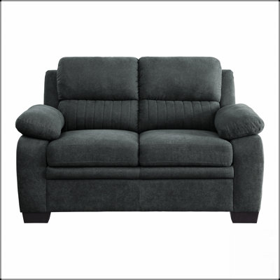 Causeuse confortable à assise moelleuse avec tissu texturé gris foncé, capitonnage et structure en bois massif pour les salons modernes