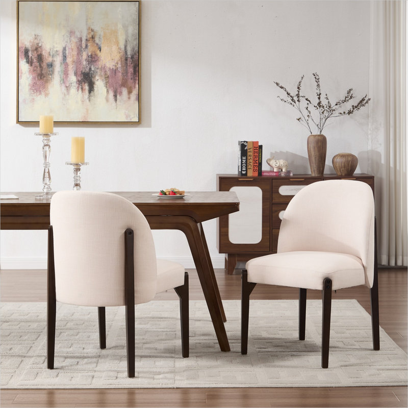 Chaises d'appoint pour salle à manger de cuisine en tissu beige doux avec structure en bois d'hévéa massif, ensemble de 2, P 24,02 po x l 21,46 po x H 33,46 po