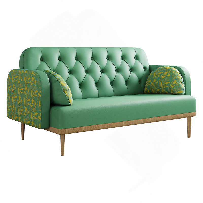 Modern Patterned Two-Seater Sofa With Soft Throw Pillows For Comfortable Seating