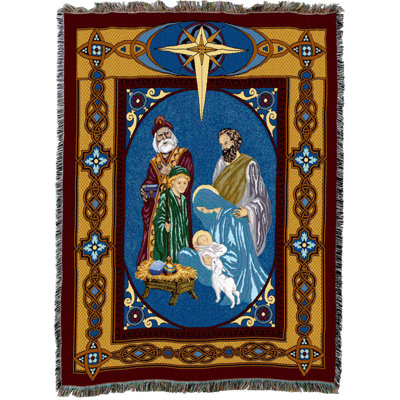 Couverture de Noël Pure Country Weavers - Crèche de Noël avec Jésus et les Rois mages - Tapisserie tissée en coton - Fabriquée aux États-Unis (72 x 54)