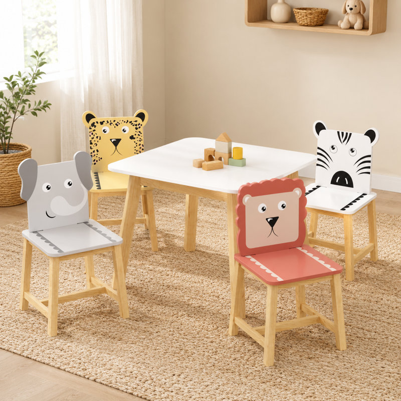 Ensemble de table pour enfants 5 pièces et 4 chaises, table de dessin animé en bois pour tout-petits, 3-8 ans, facile à assembler