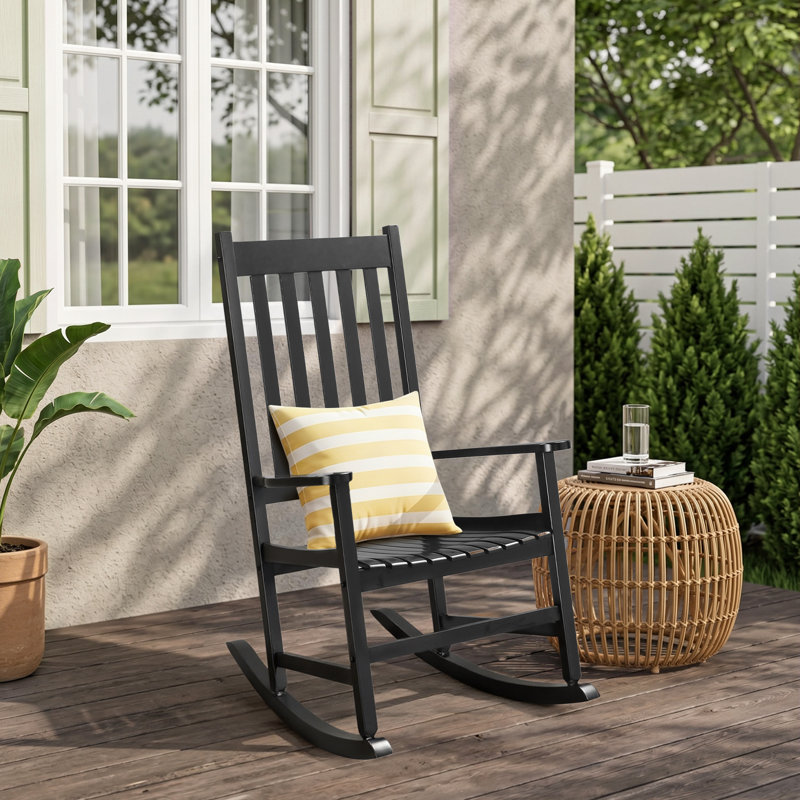 Chaise berçante d'extérieur en bois massif Bello, Noir