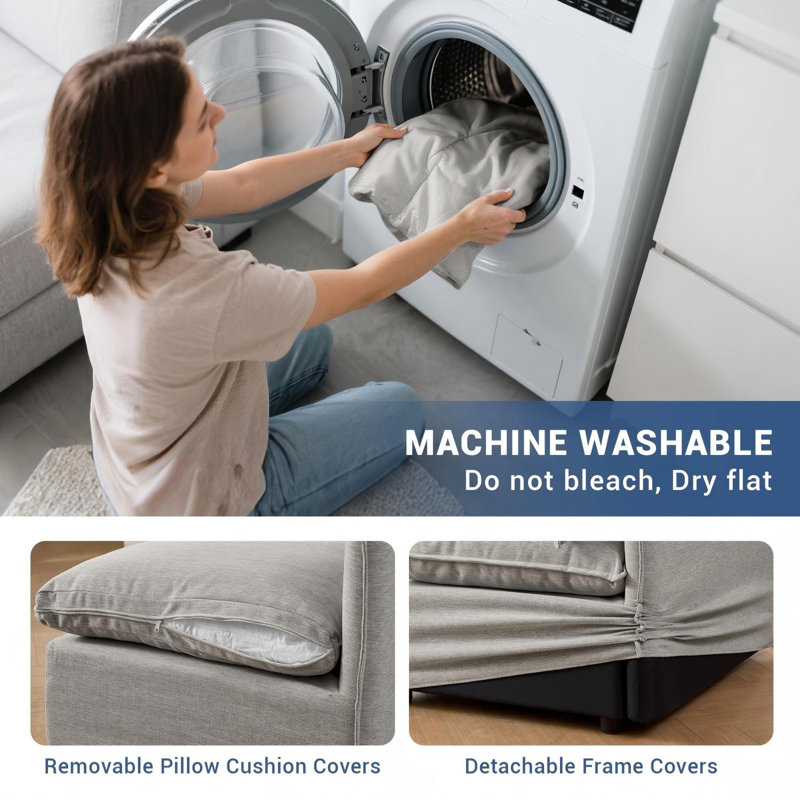 Canapé 5 pièces en forme de L blanc crème imperméable, Gris foncé