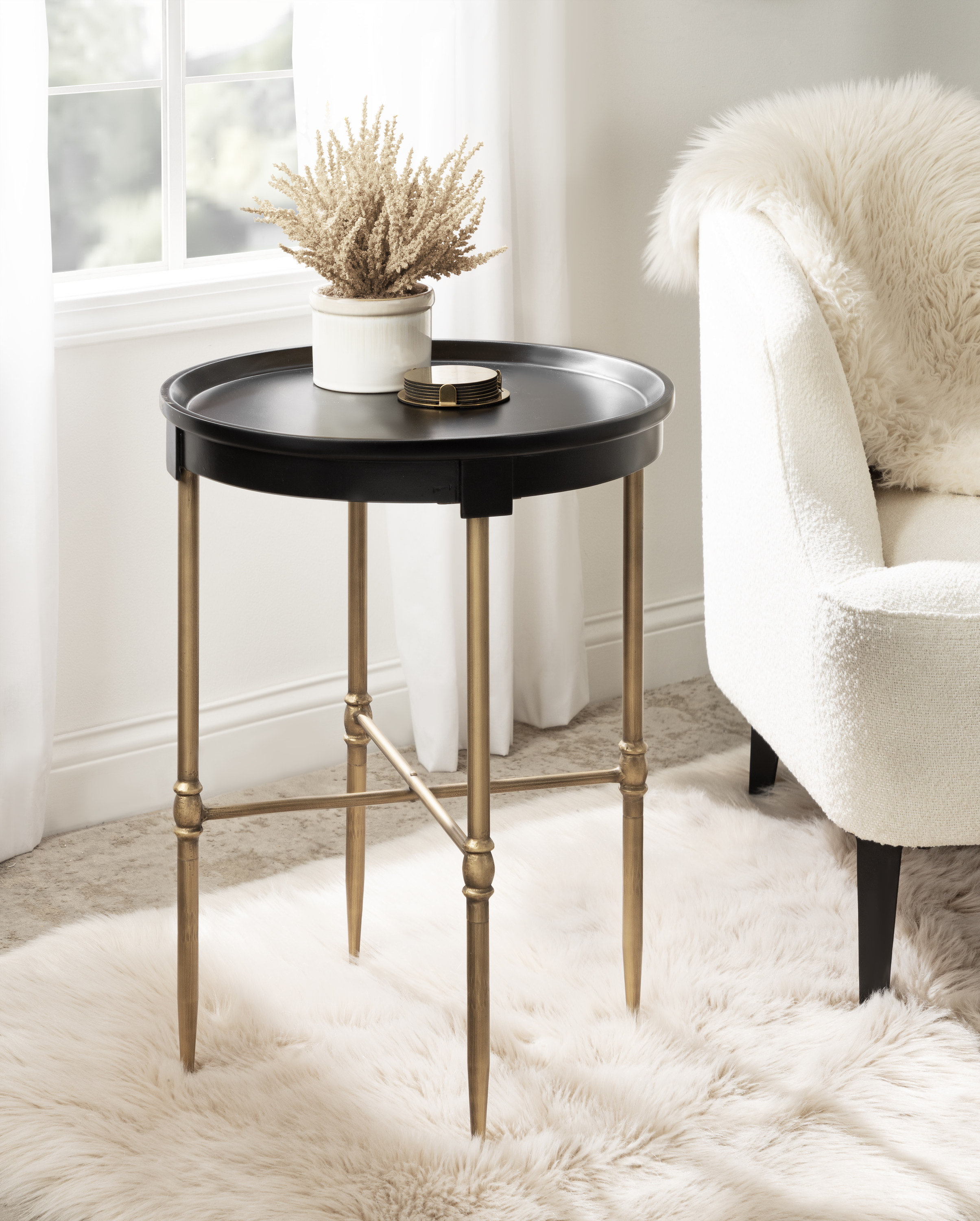 Everly Quinn Metal and Wood Living Room Side Table | Wayfair
