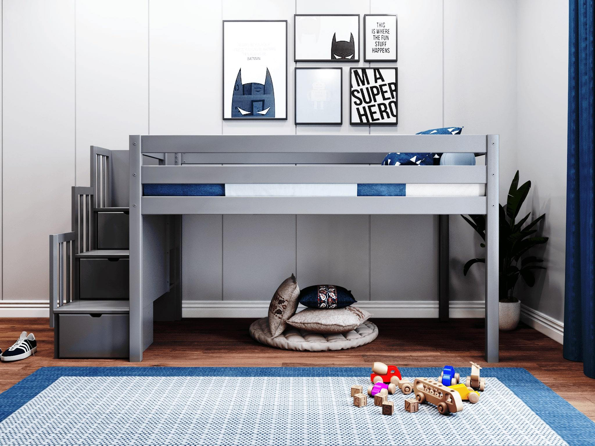 Zoomie Kids Kayser Solid Wood Twin Low Loft Bed with a 3 Drawer