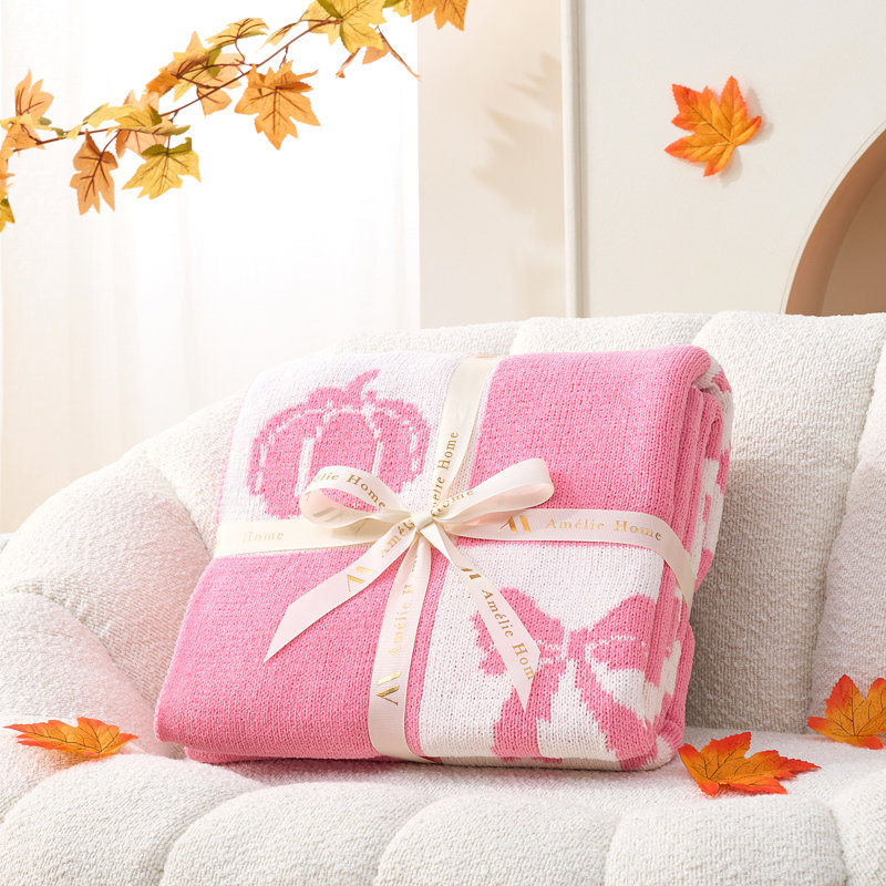 Jeté Amélie Home Chenille Halloween, Rose/Blanc