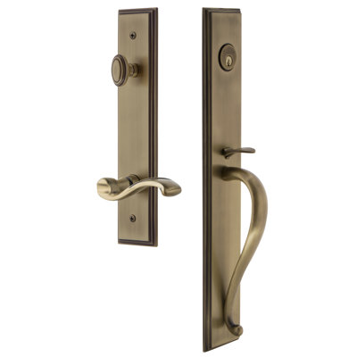 Carré Handleset with Single Cylinder Deadbolt and Portofino Door Lever Rosette