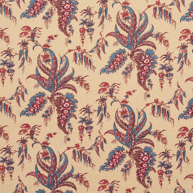 Apolline Botanical Fabric, Rouge/Bleu