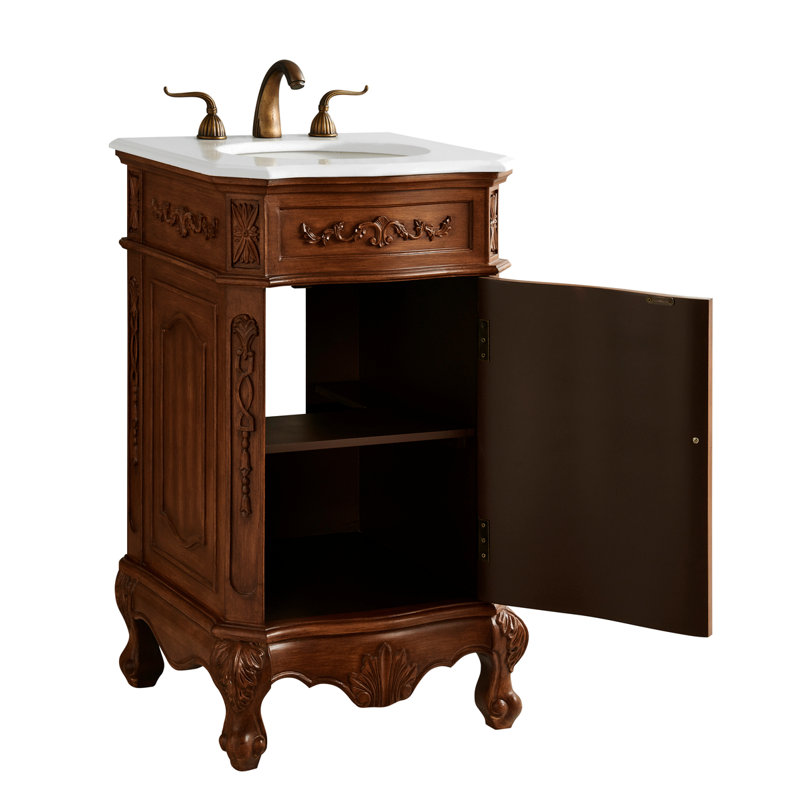 Ensemble de meuble-lavabo simple 21 po Lunette, Teck, Blanc Ivoire