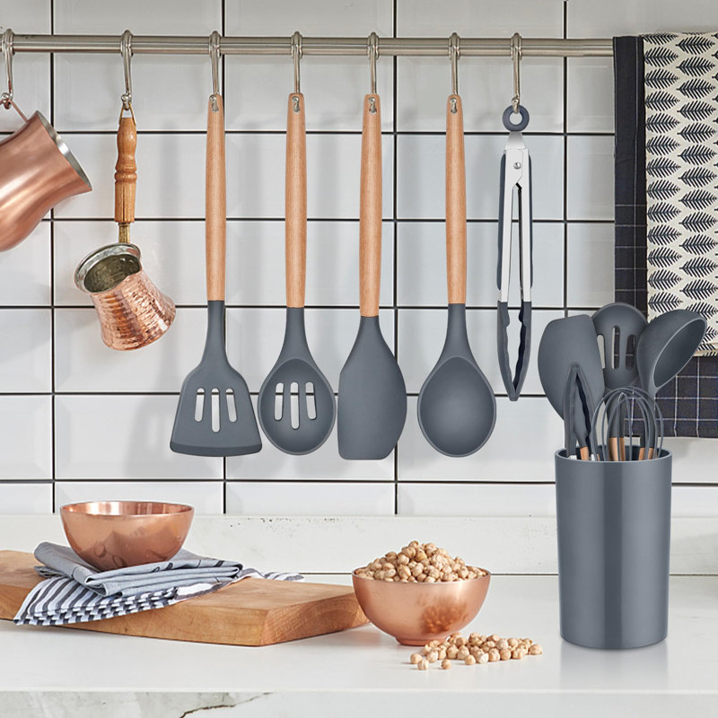 Belfry Kitchen Villicana 10 Utensil Set, Grey