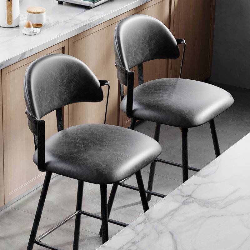 Swivel Upholstered  26.4" Counter Stool with Metal Frame (Set of 2), Black Gray, Set of 2
