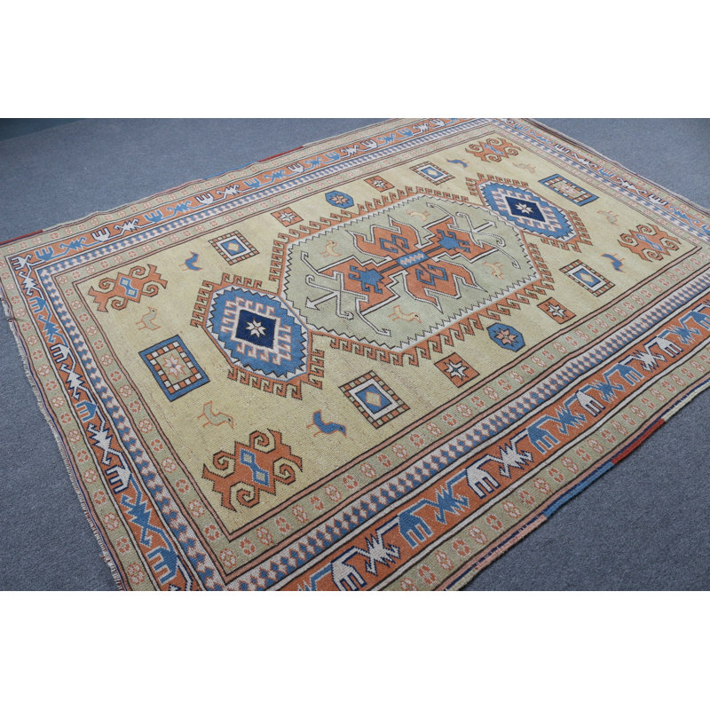 Tapis turc jaune surdimensionné fabriqué à la main et idéal pour la maison et le salon