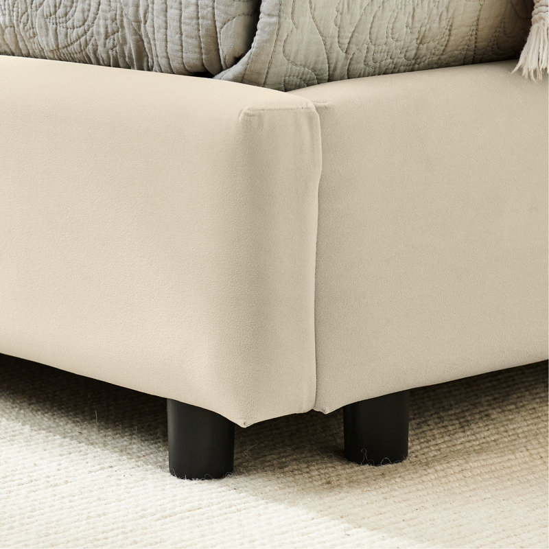 Upholstered Full Bedroom Bed Frame, Velvet With Comfortable Design For Living Room Too Size Daybed Beige Velvet Upholstery And A Construction Area