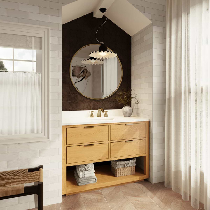 Dayton 48" Woodgrain Vanity With Pure Quartz Top And Ceramic Basin
