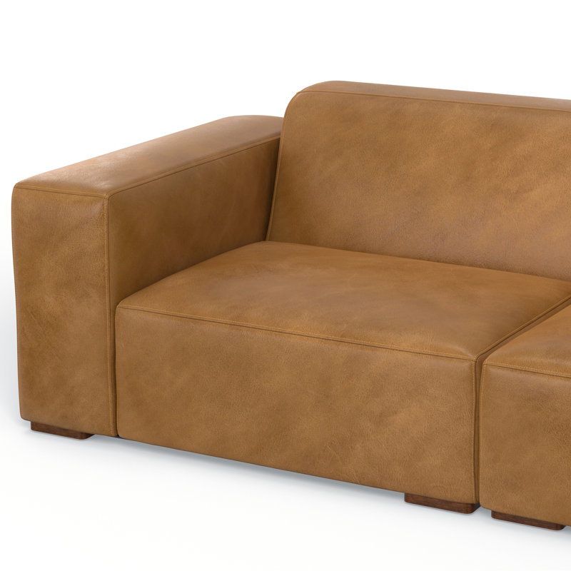 Rex Large 2-Seater Sofa in Genuine Leather Living Room Couch, Modern Boxy Design with Extra-Wide Armrests, Handcrafted