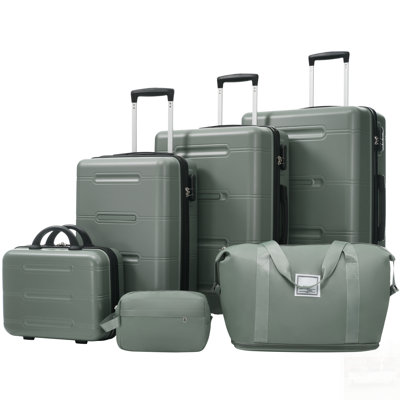 6 Piece Luggage Set,Lightweight Hardshell Suitcase with Double Spinner Wheels Handle Password Lock,14 IN Cosmetic Case 20/24/28 IN Luggages with Duffel Bag and Toiletry Bag